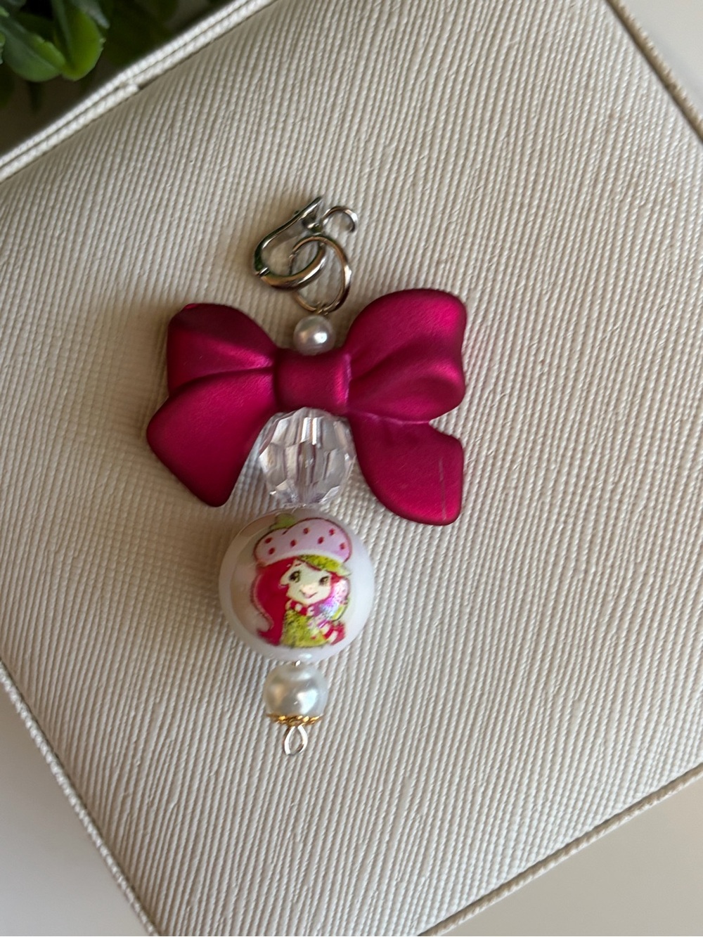Strawberry shortcake  Pink Bow Charm Pendant for Kids